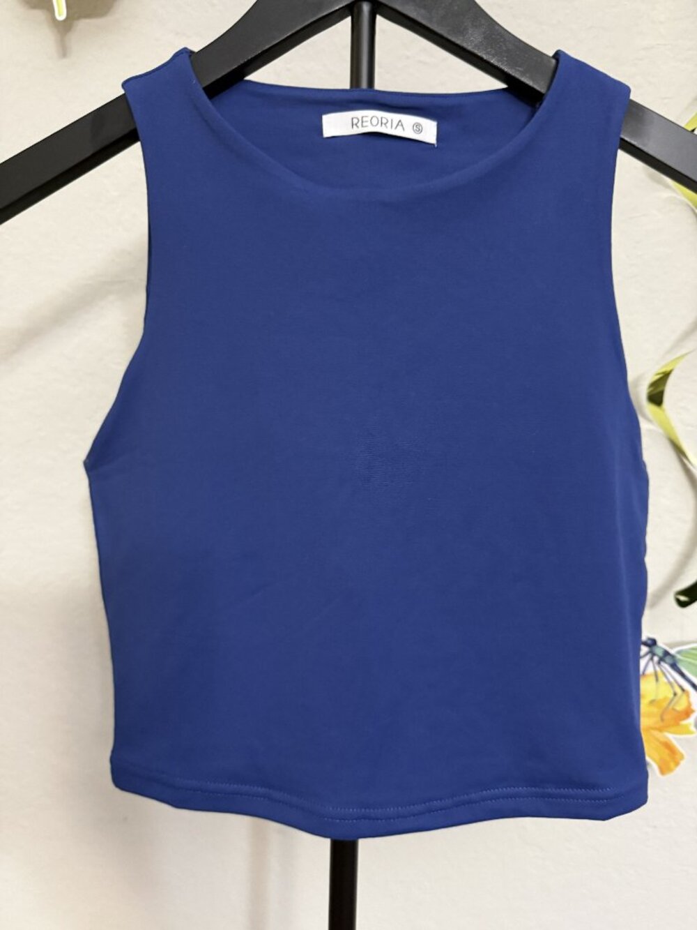REORIA Blue High Neck Sleeveless Crop Top